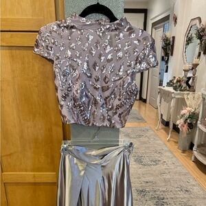 Windsor - Lavender Formal Satin And Sequin Two-Piece Dress - Size Small